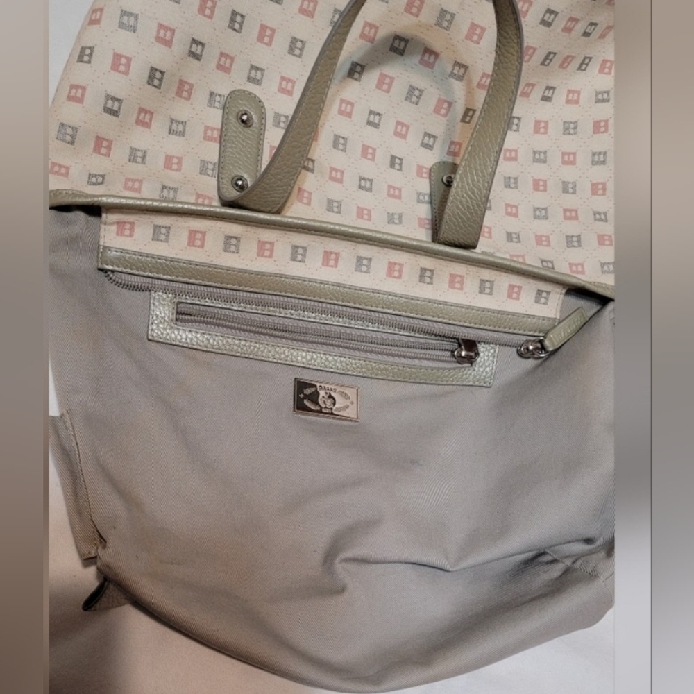 Bally Canvas & Leather Handbag B Mark Pattern Pewter & pink monogram EUC - Picture 8 of 16